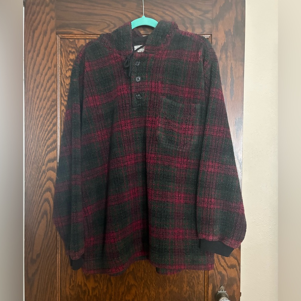 Vintage Gap Plaid Fleece Hoodie Made in USA Size L